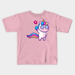 Cute Unicorn Waving Hand Cartoon Kids T-Shirt